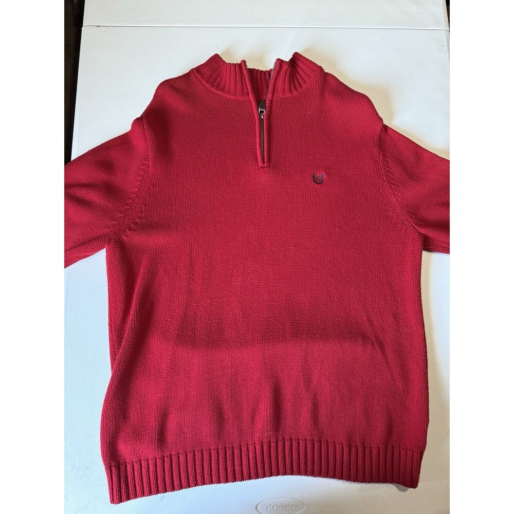 Chaps Men's Size Large Solid Red Quarter Zip Pull-Over Sweater 100% Cotton
